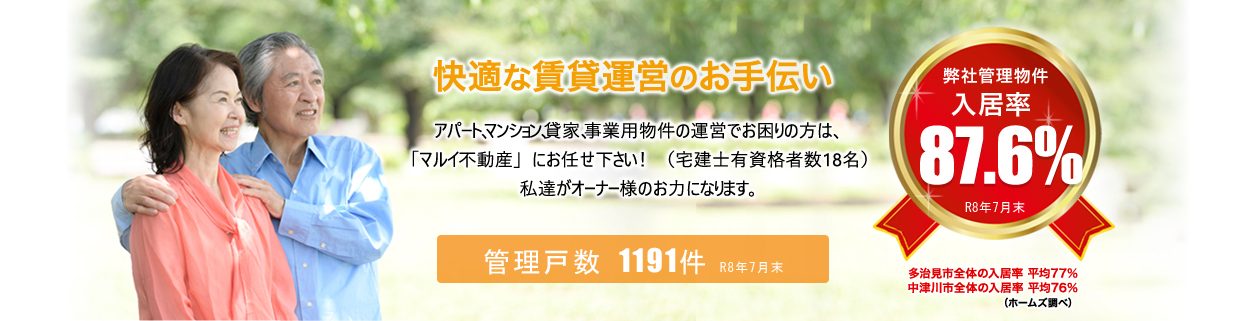 快適な賃貸運営のお手伝い　賃貸物件管理なら、宅建有資格者数20名の不動産プロ集団マルイ不動産におまかせください。私達が、オーナー様の力になります。［弊社管理物件 入居率90.6％ 2020年11月20日現在］